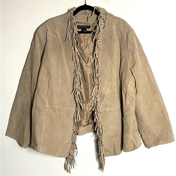 Vintage 90s Tan Fringe‎ Suede Jacket Plus Size 3X - Picture 1 of 4